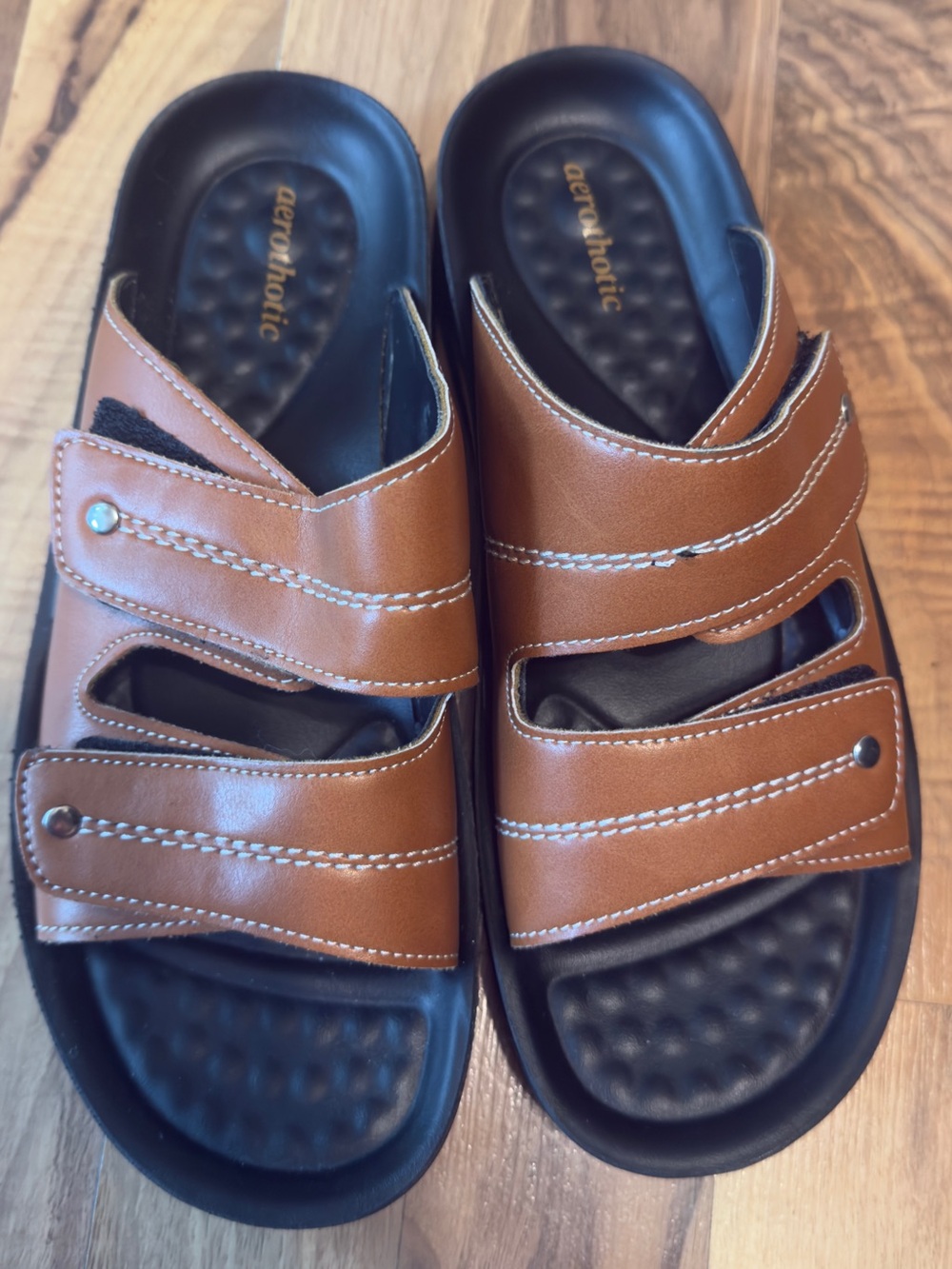 Aerothotic Men’s Brown Adjustable Leather Slide Sandals